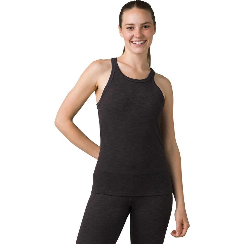 prAna Women Charcoal Gray‎ Space Dye High Neck Racerback Performance Tank Top M